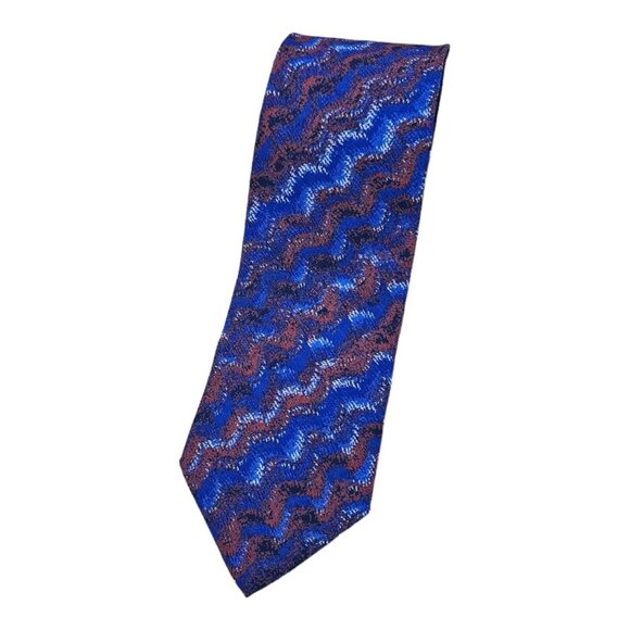 MISSONI Men's 100% Silk Necktie LUXURY Tie Blue Wave W:3.6" EUC